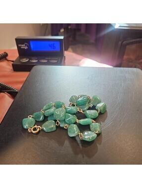 Nephrite B.C. Jade Nugget Necklace 20” Gold Tone Links Vintage Green Gemstone
